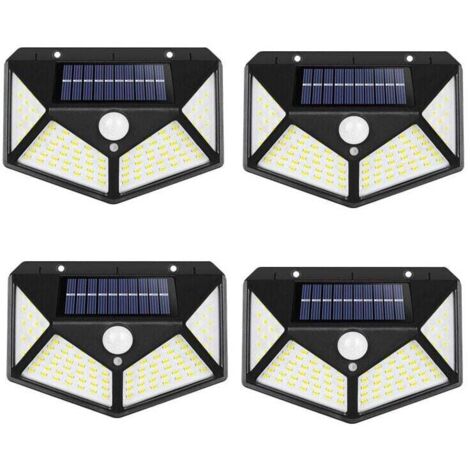 Juego de 4 luces solares para exteriores, ángulo de 270 grados con detector de movimiento, luz de pared impermeable IP65, energía solar, patio, cerca de jardín, patio, puerta de entrada