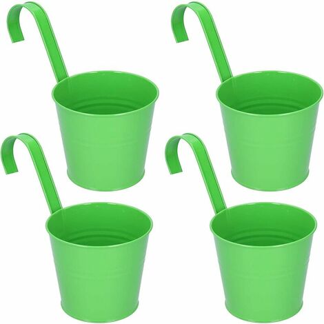 Juego de 4 macetas de flores para plantas suculentas, macetas de hierro para pared, accesorios para balcón y jardín, diseño de ganchos desmontables (verde)