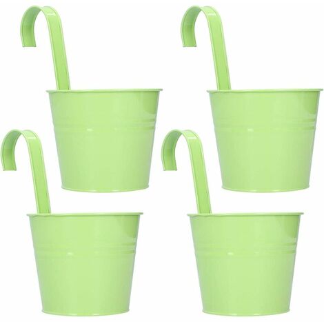 Juego de 4 macetas de flores para plantas suculentas, macetas de hierro para pared, accesorios para balcón y jardín, diseño de ganchos desmontables (verde claro)