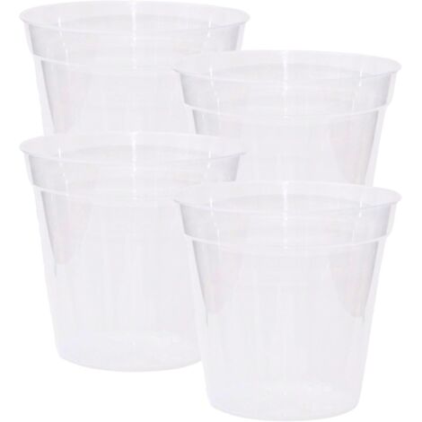 Juego de 4 macetas de plástico transparente de 20 cm para semilleros (con orificios de drenaje) para uso interior y exterior.