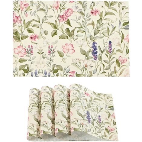 Juego de 4 manteles individuales florales para primavera y verano, resistentes al calor, antideslizantes, lavables, duraderos y fabricados en vinilo de PVC tejido.