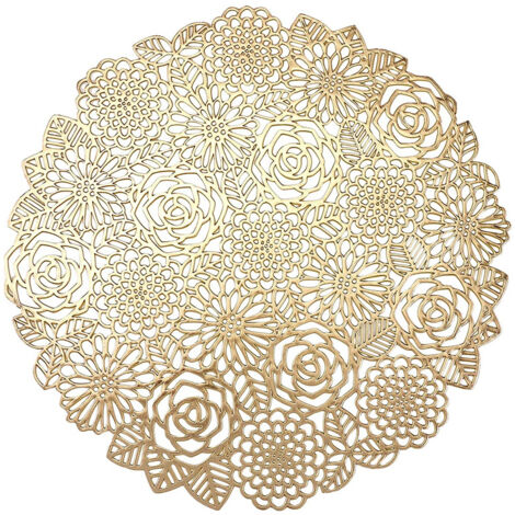 Juego de 4 manteles individuales, manteles individuales de oro rosa, manteles individuales redondos para mesa de comedor, cocina, manteles individuales lavables (dorado, estilo L, 38 cm)