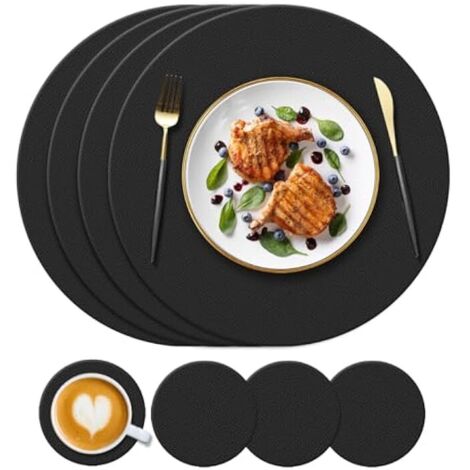 Juego de 4 manteles individuales redondos de silicona (34 cm) y posavasos (10 cm), resistentes al calor hasta 232,2 grados Celsius, antideslizantes y lavables, perfectos para restaurantes, hoteles y c