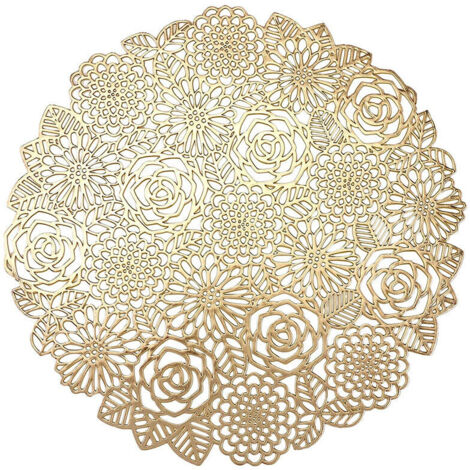 Juego de 4 manteles individuales redondos en oro rosa para comedor y cocina, lavables (dorados, estilo L, 38 cm)