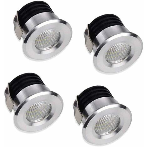 Juego de 4 mini focos LED empotrables, 3W, blanco cálido, para escaparate, estación interior, iluminación de placas de yeso, con transformador [Clase de eficiencia energética A++]