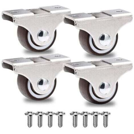 Juego de 4 mini ruedas fijas sin freno para muebles - Ruedas de 25 mm para cargas pesadas de hasta 40 kg + 8 tornillos - Plateadas