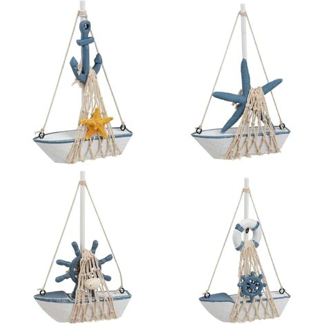 Juego de 4 mini veleros de madera para decoración náutica del hogar