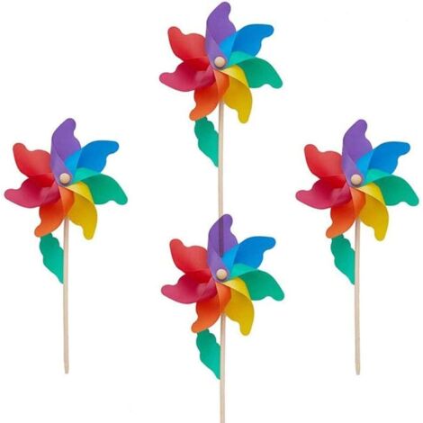 Juego de 4 molinillos de viento para jardín e infantil - Resistente a los rayos UV y al viento - Decoración de jardín y repelente de pájaros - 24 cm
