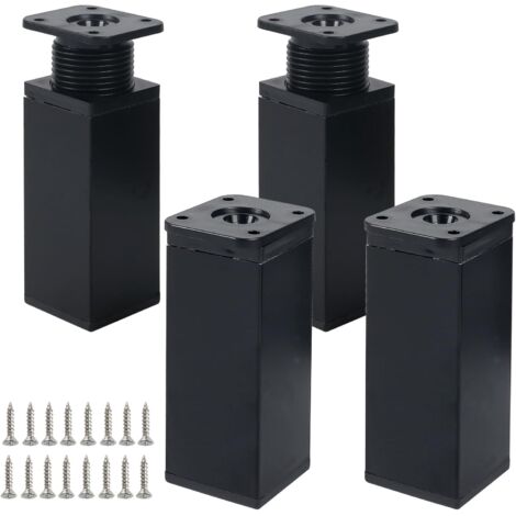 Juego de 4 patas ajustables de metal negro para muebles, 10 cm, con 16 tornillos, para armarios de cocina, mesas y mesitas (negro, 10 m)