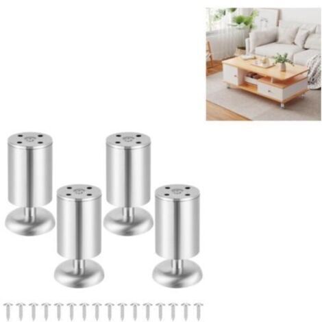 Juego de 4 patas de acero inoxidable para muebles, 10 cm - Ajustables, capacidad de carga de 250 kg, color metálico.
