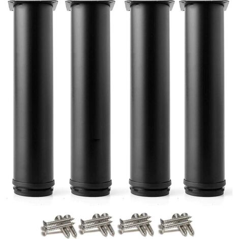 Juego de 4 patas de gabinete de acero inoxidable de 200 mm de altura ajustables y gruesas, patas de mesa para muebles, color negro, altura ajustable de 0 a 15 mm, vienen con tornillos de acero inoxida