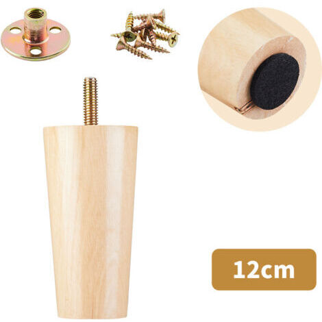 Juego de 4 patas de madera maciza para sofá, aptas para soporte de TV, mesa de centro, zapatero, mueble de baño (12 cm)