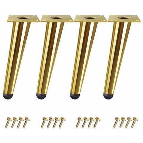 Juego de 4 patas de mesa cónicas oblicuas de hierro para muebles, 10 cm de altura, con tornillos dorados