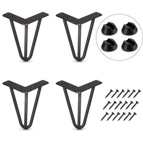 Juego de 4 patas de mesa de 10 cm para bricolaje, patas de muebles para mesa de comedor, escritorio bajo, color negro + protectores de pie y tornillos