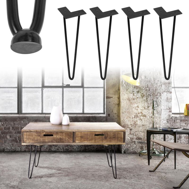 

Juego de 4 patas de mesa de horguilla con 2 puntuales metal 45 cm acero negro