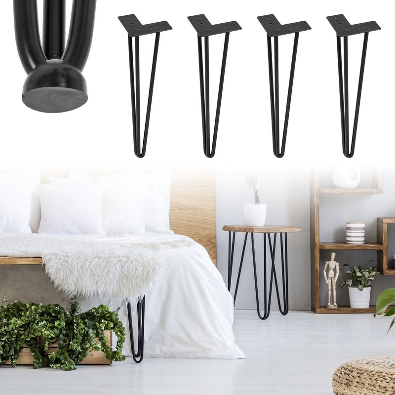 

Juego de 4 patas de mesa de horguilla con 3 puntuales metal 36 cm acero negro