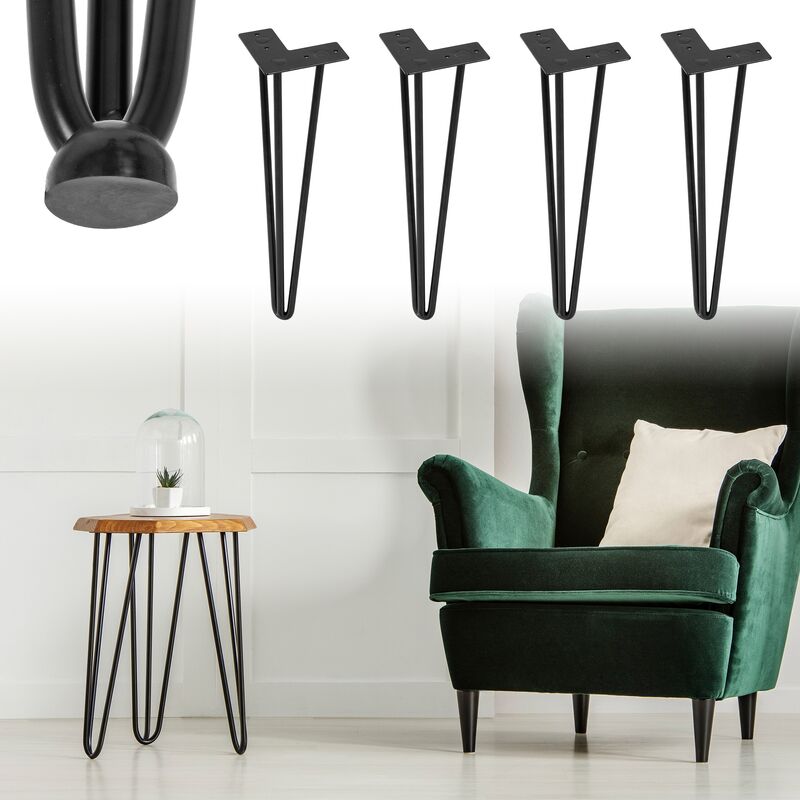 

Juego de 4 patas de mesa de horguilla con 3 puntuales metal 40 cm acero negro