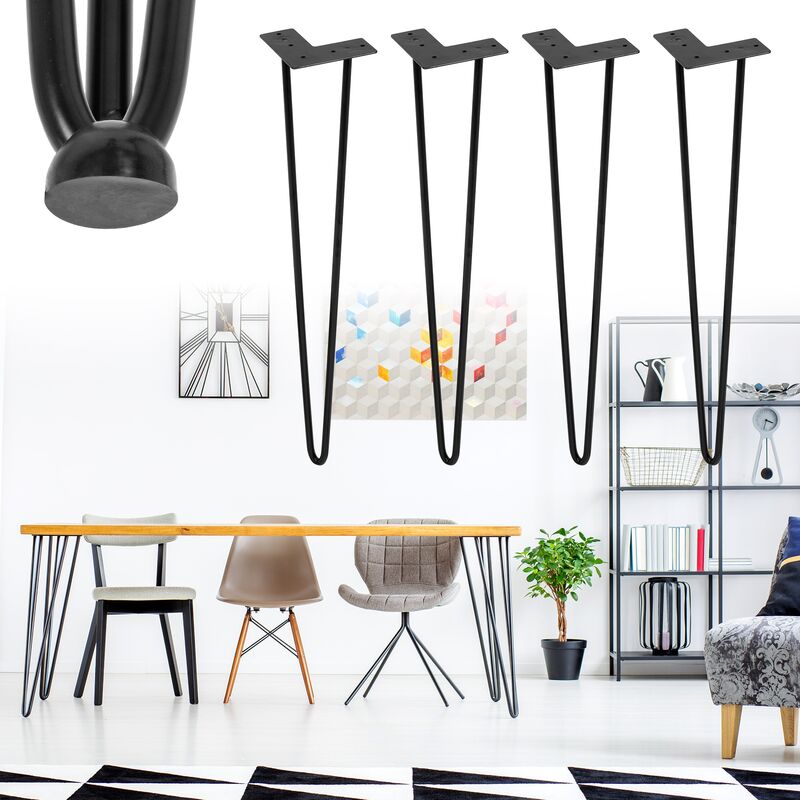 

Juego de 4 patas de mesa de horguilla con 3 puntuales metal 71 cm acero negro