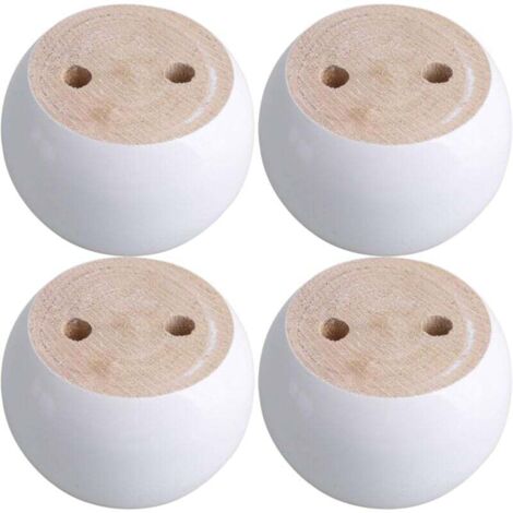 Juego de 4 patas de mueble redondas en eucalipto blanco 8 x 8 x 5 cm Puede soportar un peso aproximado de 100 kg