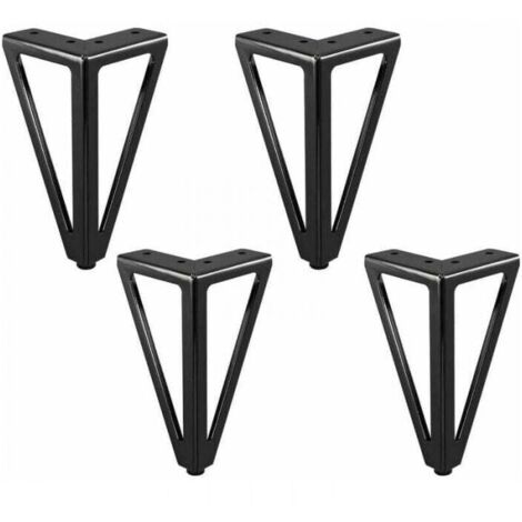Juego de 4 patas de repuesto para muebles de 15 cm de largo, fabricadas en metal negro. Patas para armarios, alacenas, sofás y otros muebles.