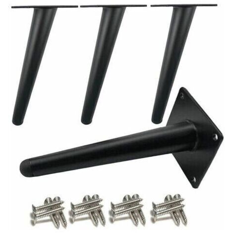Juego de 4 patas para muebles, inclinables 10 cm, patas de mesa de metal color dorado con base silenciosa y antideslizante, color negro