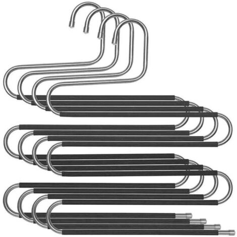 Juego de 4 perchas de acero inoxidable de 5 niveles, organizadoras, para guardar varias perchas para pantalones, toallas y corbatas, antideslizantes.
