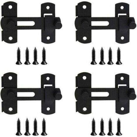 Juego de 4 pestillos de acero inoxidable negros, cerraduras deslizantes, cerraduras de puerta, pestillos abatibles con tornillos para puertas, ventanas, armarios y vinotecas.