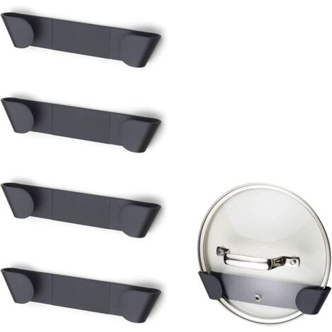 Juego de 4 piezas de estante para tapas de ollas simple gris, estante de almacenamiento de cocina multifuncional montado en la pared sin perforaciones-estante de pared