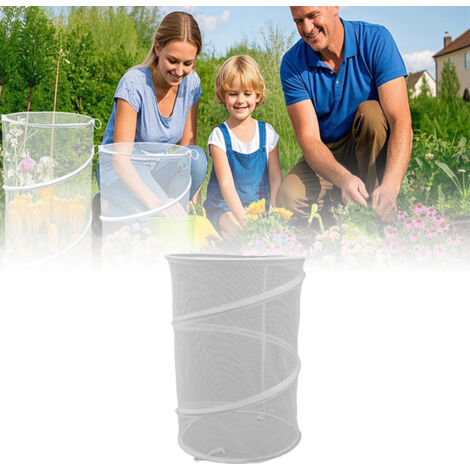 Juego de 4 piezas de protección plegable para plantas con 16 púas, jaula de malla plegable para jardín, patio o huerto, color blanco (50 cm de alto, 33 cm de profundidad).