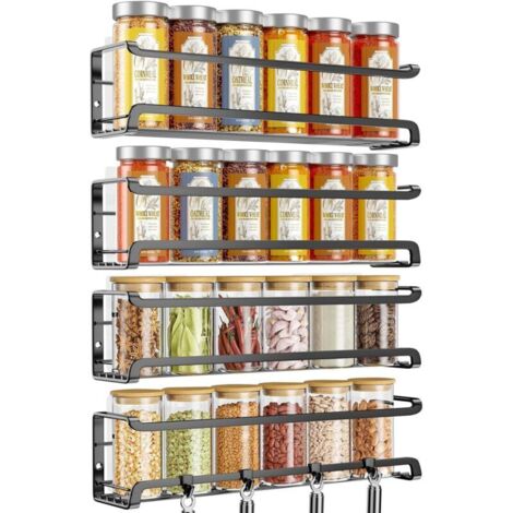 Juego de 4 piezas para especias de cocina, estantes de metal para especias de pared, sin necesidad de taladrar, ideal para el almacenamiento y la organización de la cocina.