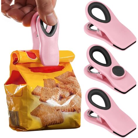 Juego de 4 pinzas magnéticas para alimentos, pinzas para patatas fritas, bolsas herméticas para almacenar alimentos, ideales para bolsas de pan, bolsas de aperitivos y bolsas de comida (rosa).