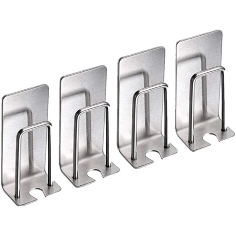 Juego de 4 portacepillos de dientes de acero inoxidable - Montado en la pared - para tazas, tazones, cepillos de dientes - Impermeable y autoadhesivo - Sin taladrar - para baño