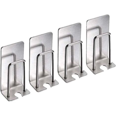 Juego de 4 portacepillos de dientes de acero inoxidable - Montaje en pared - Para tazas, jarros, cepillos de dientes - Impermeable y autoadhesivo - No requiere taladrar - Para el baño