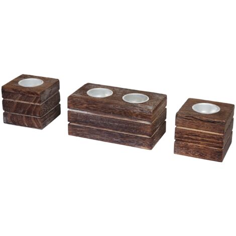 Juego de 4 portavelas de madera maciza en estilo shabby chic vintage marrón 040011384