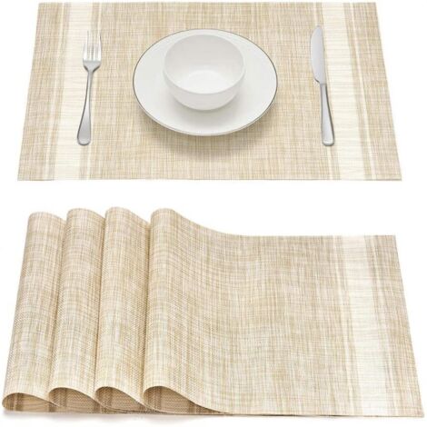 Juego de 4 posavasos trenzados de PVC color caqui: antideslizantes, resistentes al calor y lavables para la cocina y el comedor.