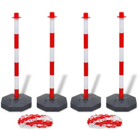 Juego de 4 postes de barrera cadena de plástico 10 m cada una