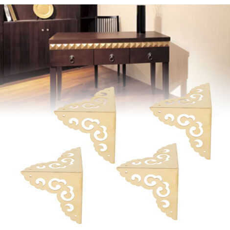 Juego de 4 protectores de esquina de metal color dorado para muebles: protectores de esquina para escritorios, joyeros y armarios.