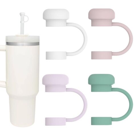 Juego de 4 protectores de silicona de 10 mm para pajitas de vasos de 30/40 oz, bonitos y reutilizables, con correa de seguridad y tapas antipolvo aptas para uso alimentario.