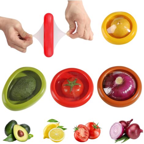 Juego de 4 recipientes para conservar verduras: tomate, cebolla y limón. Conservador de limones, conservadores de frutas, caja de almacenamiento reutilizable para refrigerador para mantener las frutas