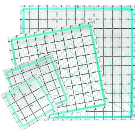 Juego de 4 reglas cuadradas para patchwork (12,5/9,5/6/4,5 pulgadas), regla de costura acrílica antideslizante con línea de impresión transparente para un corte preciso.