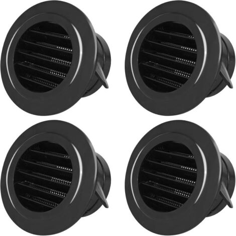 Juego de 4 rejillas de ventilación redondas de 10 cm (4 pulgadas) para techo, fabricadas en ABS negro con rejilla extraíble, resistentes a la lluvia (45°), para el hogar, el garaje o la oficina.