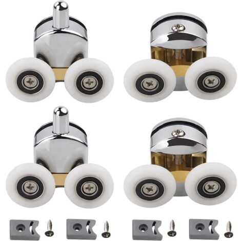 Juego de 4 rodillos dobles para mampara de ducha corredera, 2 ruedas de 23 mm de diámetro, de aleación de zinc, para baño.