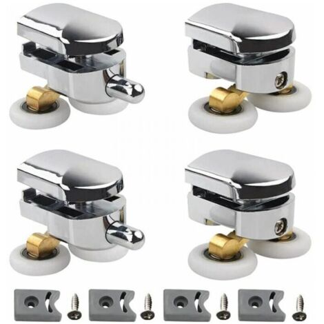 Juego de 4 rodillos dobles - rodillos para puertas de ducha correderas de diámetro 25 mm, rodillos de baño fabricados en zinc inyectado con parachoques y fijaciones,