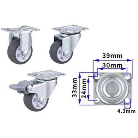 Juego de 4 ruedas giratorias de 1,25 pulgadas para muebles con base fija y rodamientos de bolas, ruedas de goma