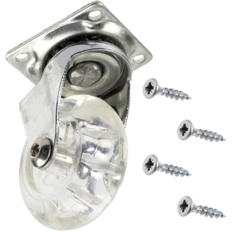 Juego de 4 ruedas giratorias de 360° de Ø50 mm + 18 tornillos para madera de Ø4x16 mm  Placa de montaje con rodamiento de bolas de 42x42 mm  Carga máxima de 35 kg para muebles, estantes y carros