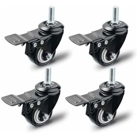 Juego de 4 ruedas giratorias de 50 mm con freno para muebles, carga máxima 200 kg, color negro