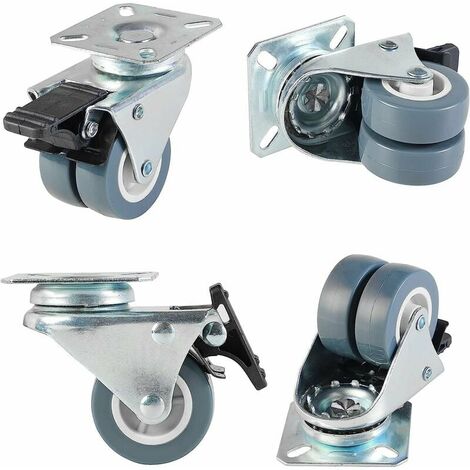 Juego de 4 ruedas giratorias de goma de alta resistencia con freno para muebles, mesas, carros, bancos de trabajo, garajes de 50 mm