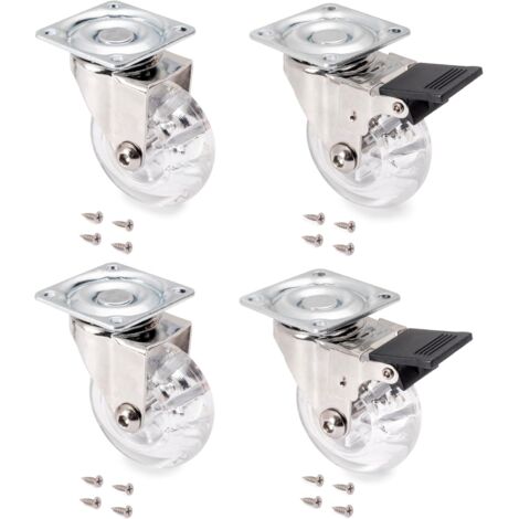 Juego de 4 ruedas giratorias para muebles, Ø50 mm, con placa de montaje y rodamiento de bolas.