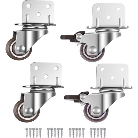 Juego de 4 ruedas giratorias pequeñas para muebles, 25 mm con freno, placa en forma de L (25 mm)