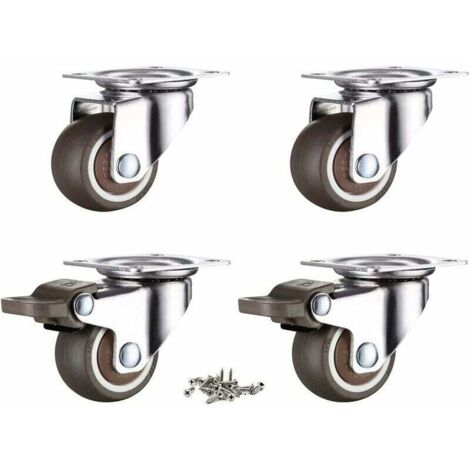 Juego de 4 ruedas para muebles de 38 mm con freno de tornillo y goma, aptas para palets (38 mm)